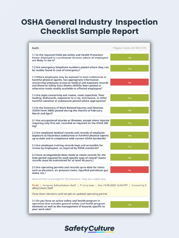 Sample of OSHA General Industry Inspection Checklist